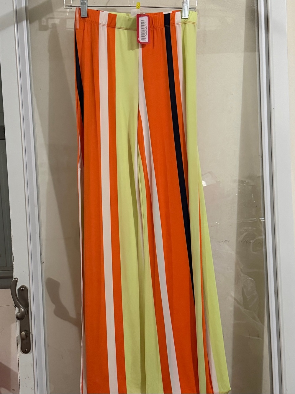 Striped Wide-Leg Pants in Orange and Lime